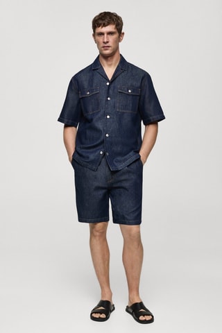 Chemise en jean coton lin - Bleu