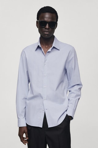 Chemise coton slim-fit rayures tennis - Bleu clair