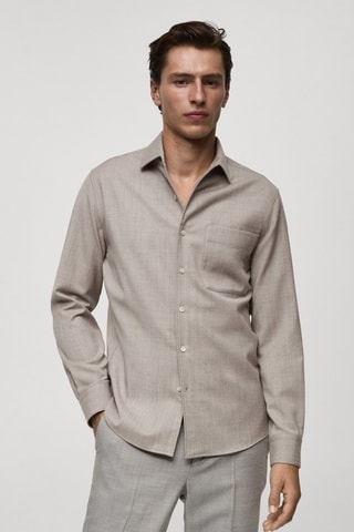 Chemise 100 % laine poche - Beige