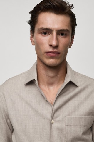 Chemise 100 % laine poche - Beige