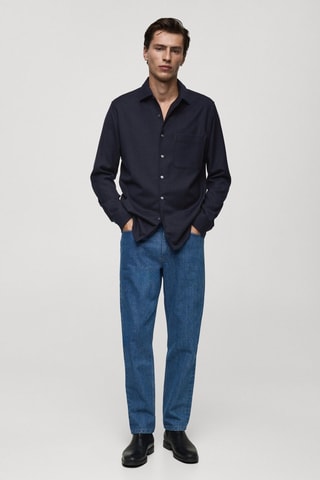 Chemise 100 % laine poche - Bleu marine