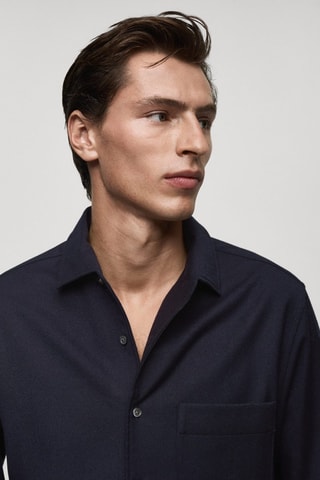 Chemise 100 % laine poche - Bleu marine