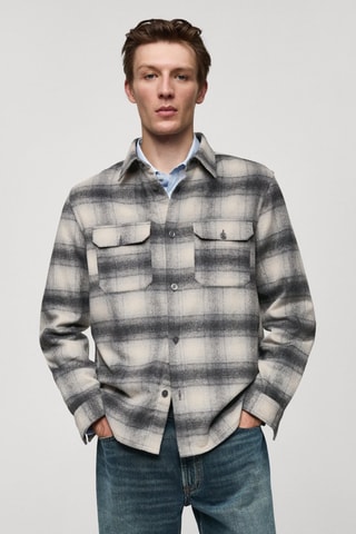 Surchemise laine carreaux poches - Gris