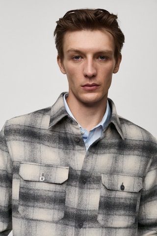 Surchemise laine carreaux poches - Gris