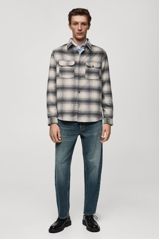 Surchemise laine carreaux poches - Gris