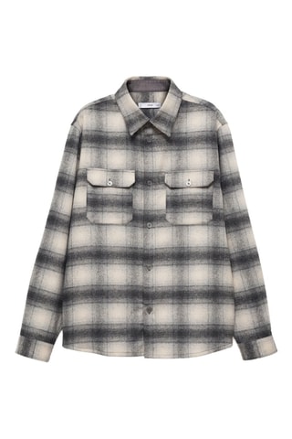 Surchemise laine carreaux poches - Gris