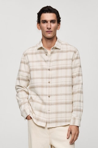 Surchemise 100 % coton flanelle carreaux - Blanc cassé