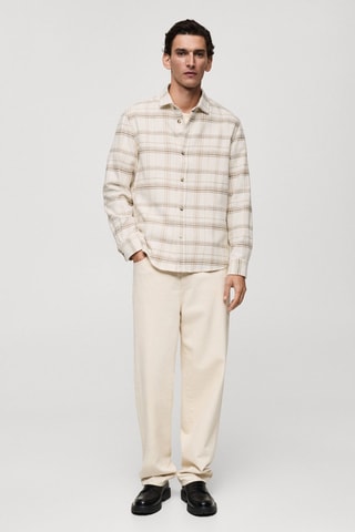 Surchemise 100 % coton flanelle carreaux - Blanc cassé