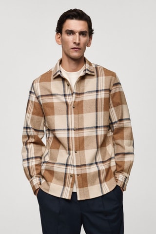 Surchemise 100 % coton flanelle carreaux - Beige