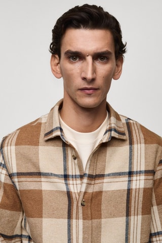 Surchemise 100 % coton flanelle carreaux - Beige