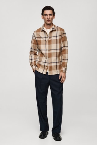 Surchemise 100 % coton flanelle carreaux - Beige