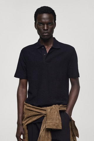 Polo coton regular-fit structure bouclette - Bleu marine