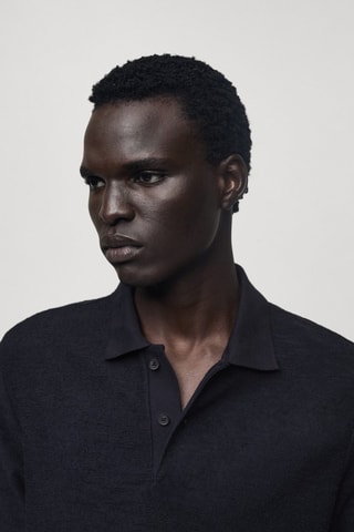 Polo coton regular-fit structure bouclette - Bleu marine