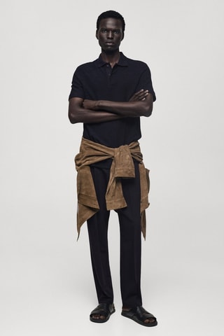 Polo coton regular-fit structure bouclette - Bleu marine