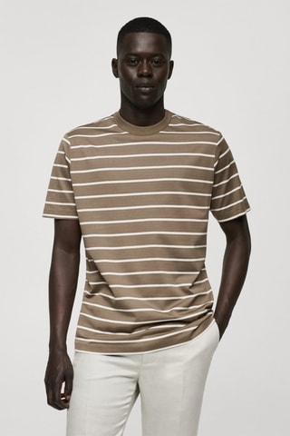 T-shirt coton à rayures - Kaki