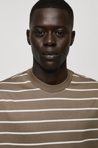 T-shirt coton à rayures - Kaki