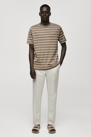 T-shirt coton à rayures - Kaki