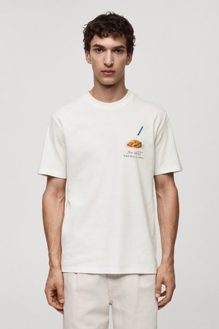 T-shirt 100 % coton imprimé - Blanc cassé