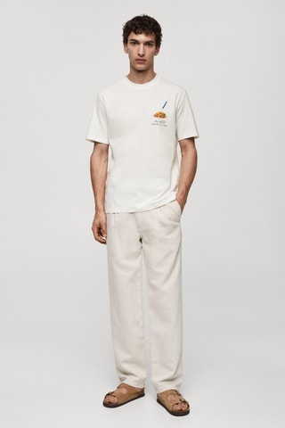 T-shirt 100 % coton imprimé - Blanc cassé