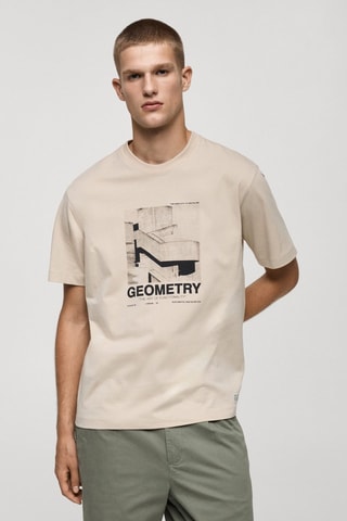 T-shirt 100 % coton à imprimé graphique sur le devant - Beige