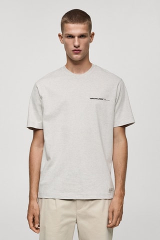 T-shirt 100 % coton texte - Gris clair chiné