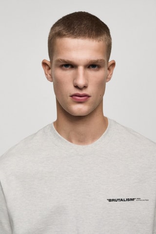 T-shirt 100 % coton texte - Gris clair chiné