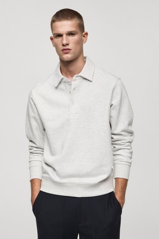 Sweat-shirt polo 100 % coton - Gris clair chiné