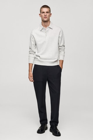 Sweat-shirt polo 100 % coton - Gris clair chiné