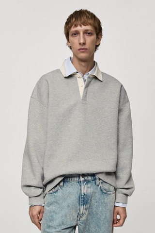 Sweat-shirt polo relaxed-fit - Gris chiné