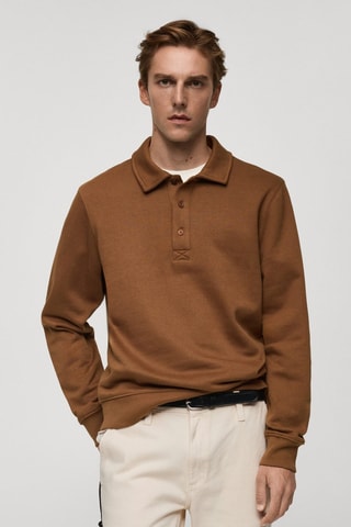 Sweat-shirt polo coton mélangé - Marron