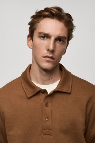 Sweat-shirt polo coton mélangé - Marron