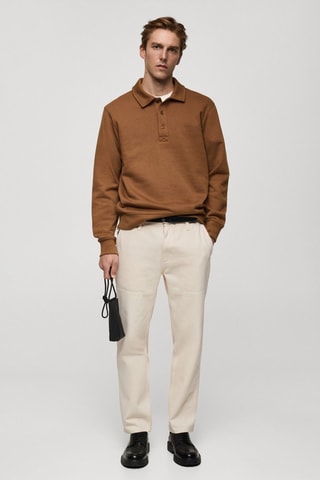 Sweat-shirt polo coton mélangé - Marron