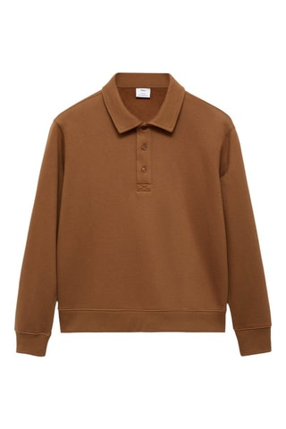 Sweat-shirt polo coton mélangé - Marron