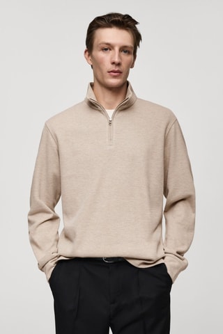 Sweat-shirt maille côtelée col cheminée - Sable