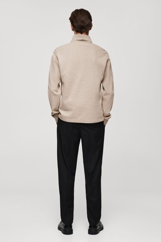 Sweat-shirt maille côtelée col cheminée - Sable