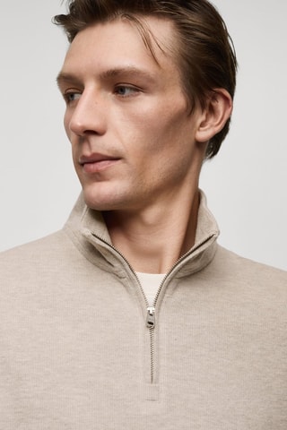 Sweat-shirt maille côtelée col cheminée - Sable