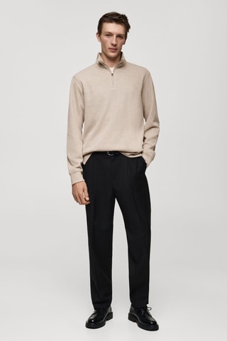 Sweat-shirt maille côtelée col cheminée - Sable