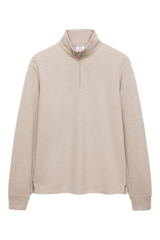 Sweat-shirt maille côtelée col cheminée - Sable