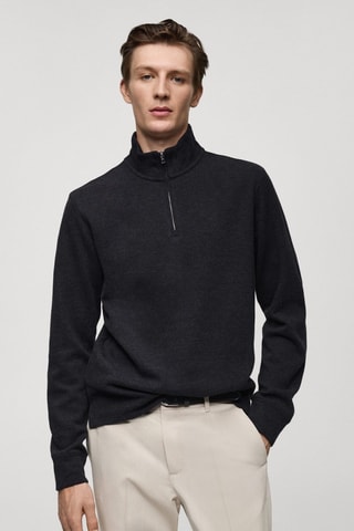 Sweat-shirt maille côtelée col cheminée - Anthracite