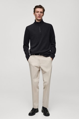 Sweat-shirt maille côtelée col cheminée - Anthracite