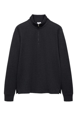 Sweat-shirt maille côtelée col cheminée - Anthracite