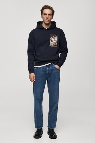 Sweat-shirt coton imprimé combiné - Bleu marine