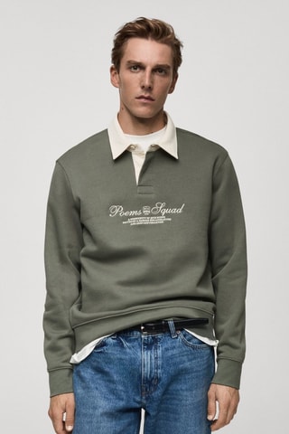 Sweat-shirt polo texte sur le devant - Vert