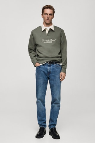 Sweat-shirt polo texte sur le devant - Vert