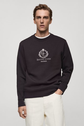 Sweat-shirt 100 % coton détail brodé - Violet