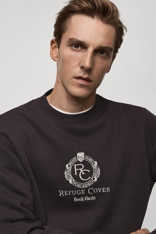 Sweat-shirt 100 % coton détail brodé - Violet