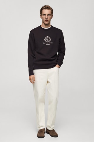 Sweat-shirt 100 % coton détail brodé - Violet