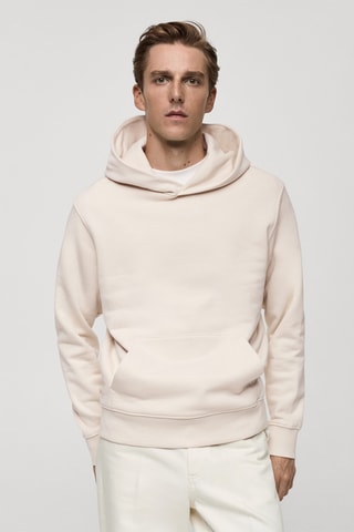 Sweat-shirt coton poche kangourou capuche - Ecru