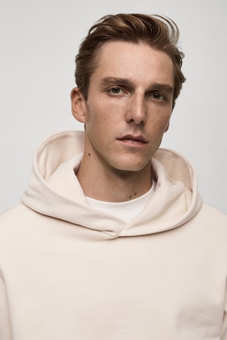 Sweat-shirt coton poche kangourou capuche - Ecru