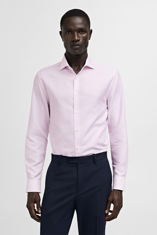 Chemise à fines rayures en twill slim fit - Rose clair